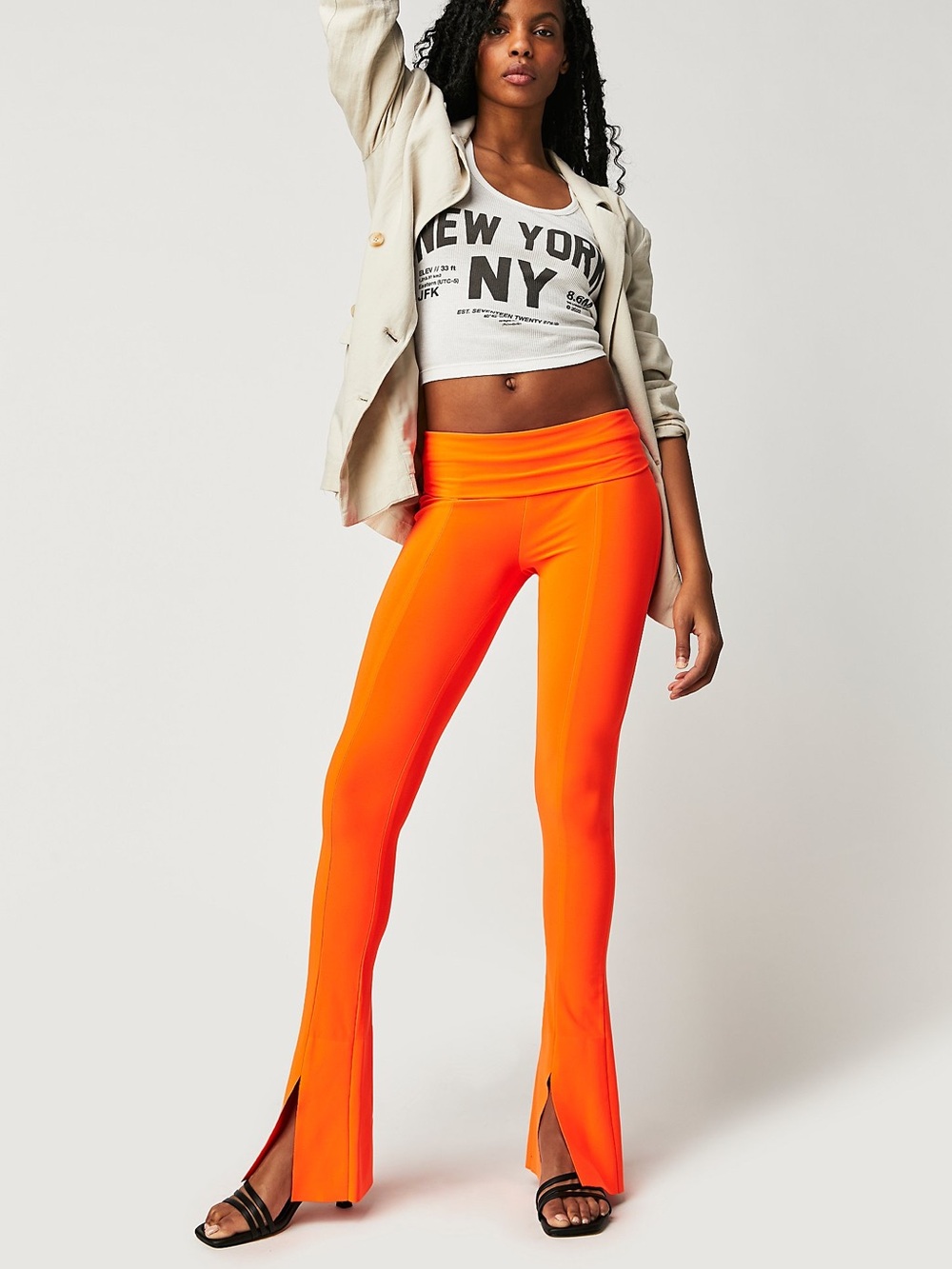Norma Kamali Bright Orange Flared Leggings with Front Slits
